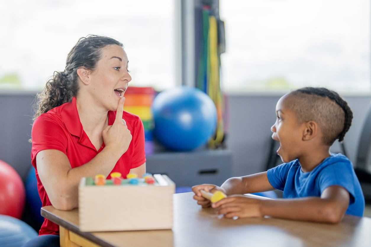 young boy at speech therapy.