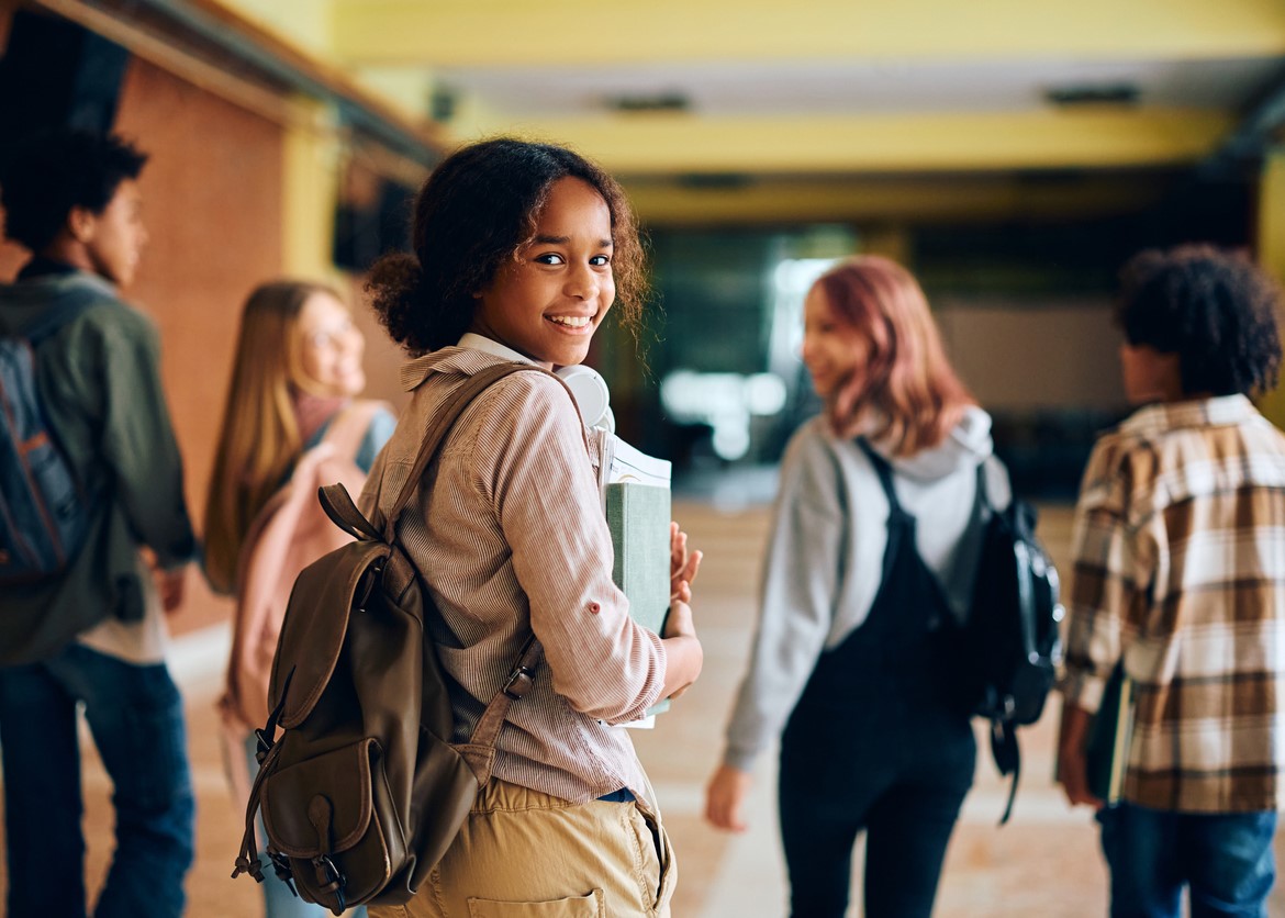 young girl going back to school.