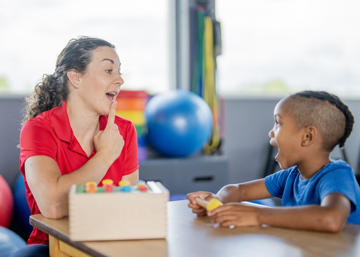 young boy at speech therapy.