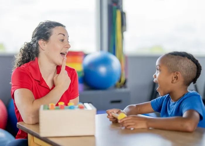young boy at speech therapy.
